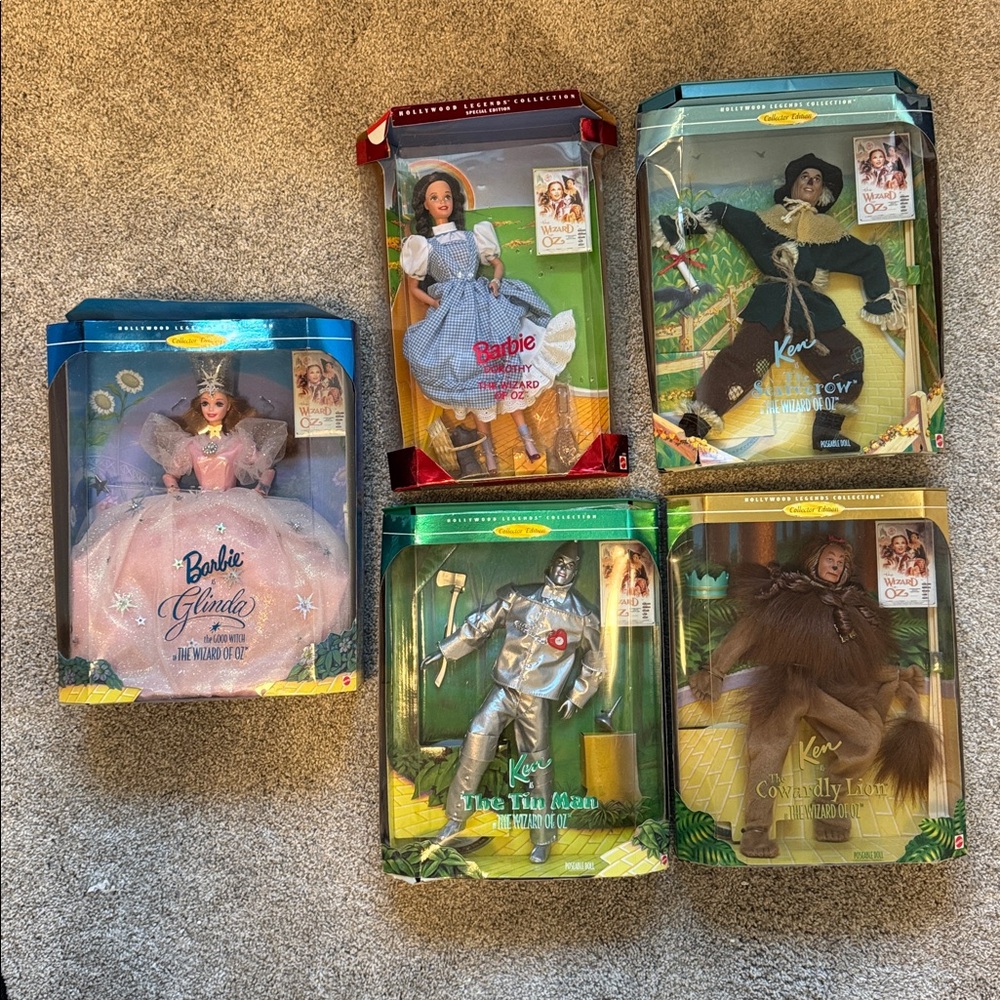 Vintage Mattel Barbie & Ken Wizard of Oz Dorothy Scarecrow Tin Man Lion Glinda